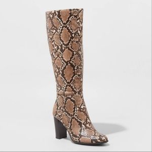 A NEW DAY Brandee knee high heeled snake boots NWT